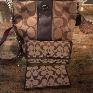Coach Brown Crossbody Bag With Wallet And Checkbook Cover